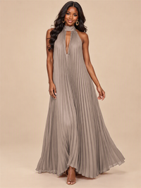 Rust Orange Pleated Halter Neck Maxi Dress