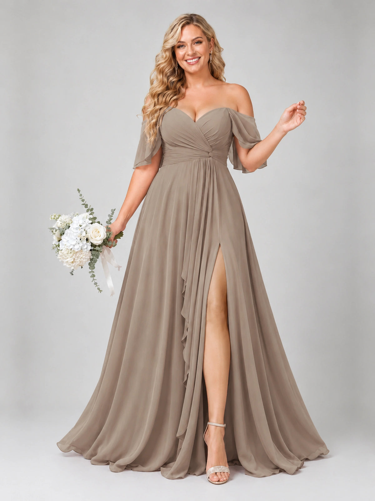 Off Shoulder Chiffon Bridesmaid Dress with Slit