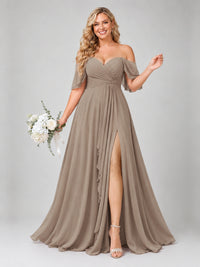 Off Shoulder Chiffon Bridesmaid Dress with Slit