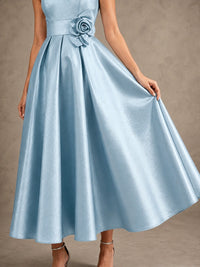 Tea-Length Satin Mother of the Bride Dress with 3D Flower Detail