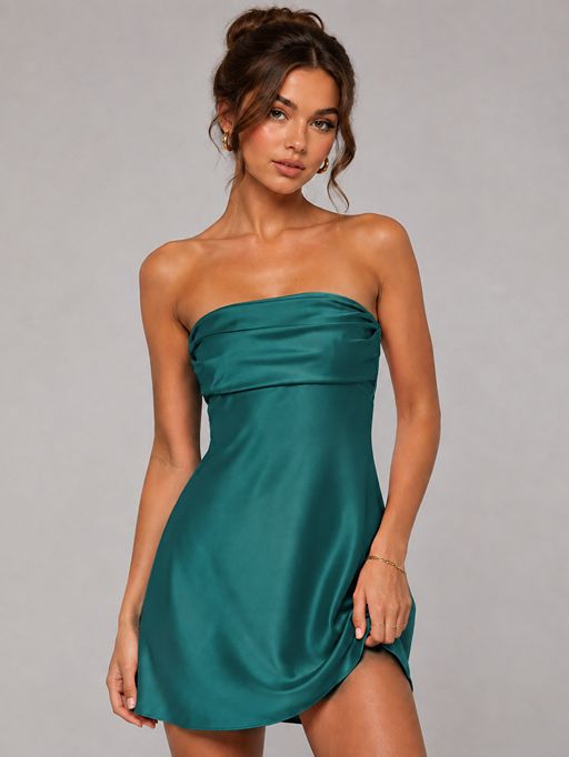 Burnt Orange Strapless Satin Mini Dress