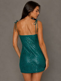 Navy Blue Sequin Spaghetti Strap Mini Dress