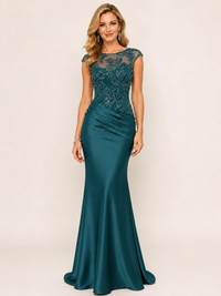 Green Beaded Lace Mother of the Bride Dress