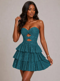 Royal Blue Sequin Strapless Cutout Ruffle Mini Dress