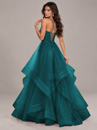 Lace Corset Ball Gown Prom Dress with Cascading Tulle Ruffles