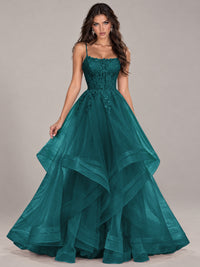 Lace Corset Ball Gown Prom Dress with Cascading Tulle Ruffles