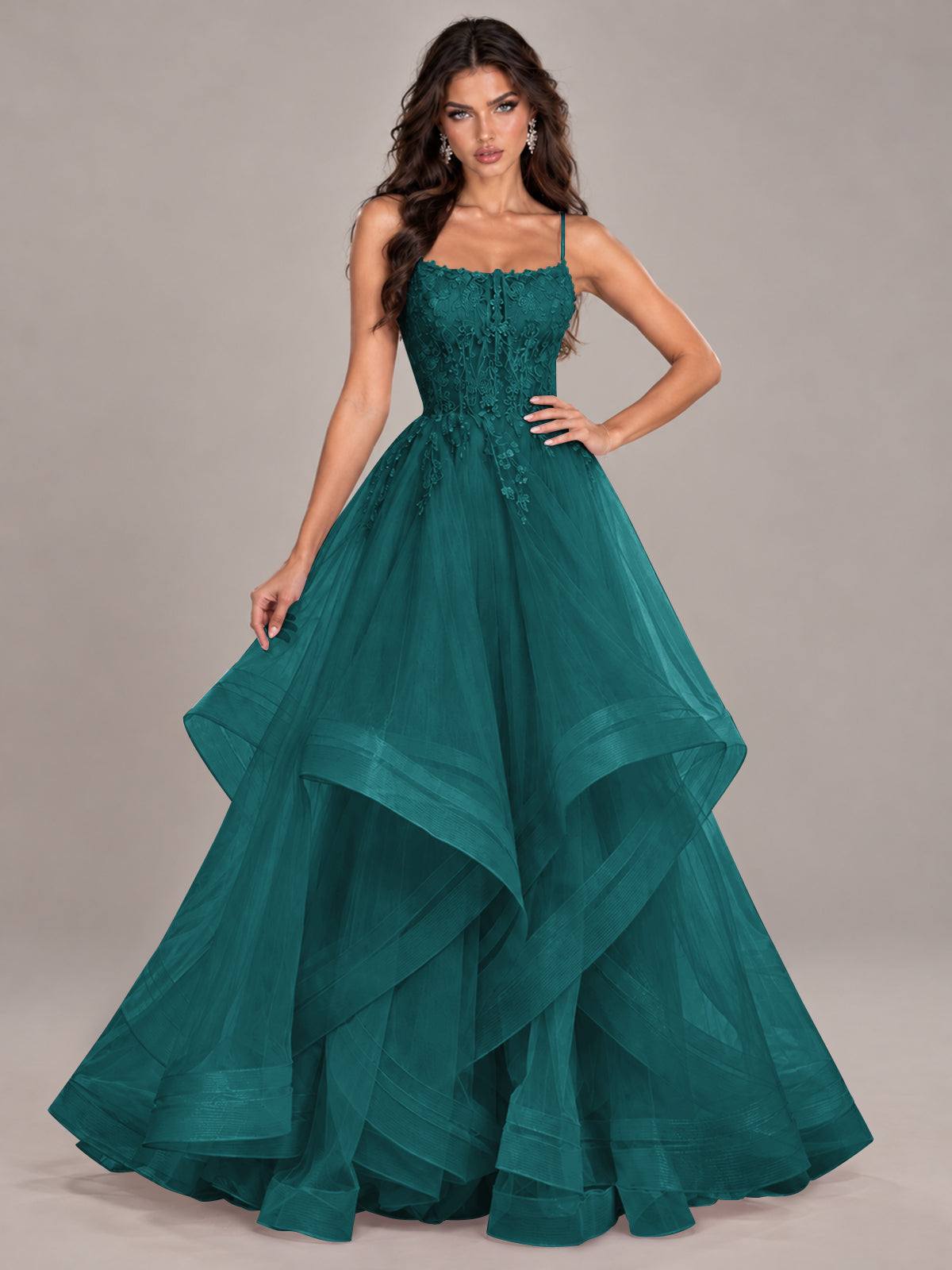 Lace Corset Ball Gown Prom Dress with Cascading Tulle Ruffles