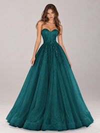 Strapless Sweetheart Beaded Corset Glitter Tulle Ball Gown Prom Dress