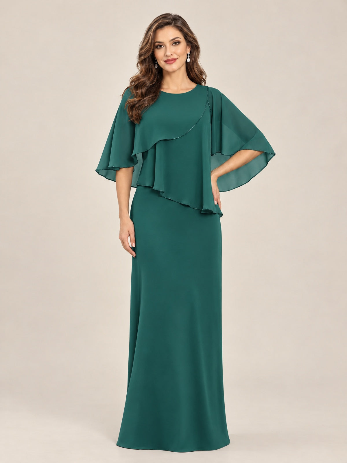 Teal-Chiffon 2 Piece A Line Mother of The Bride Dresses with Cape