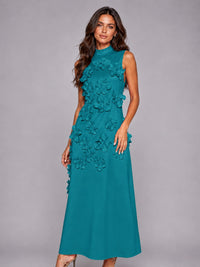 3D Floral Applique High Neck Prom Maxi Dress