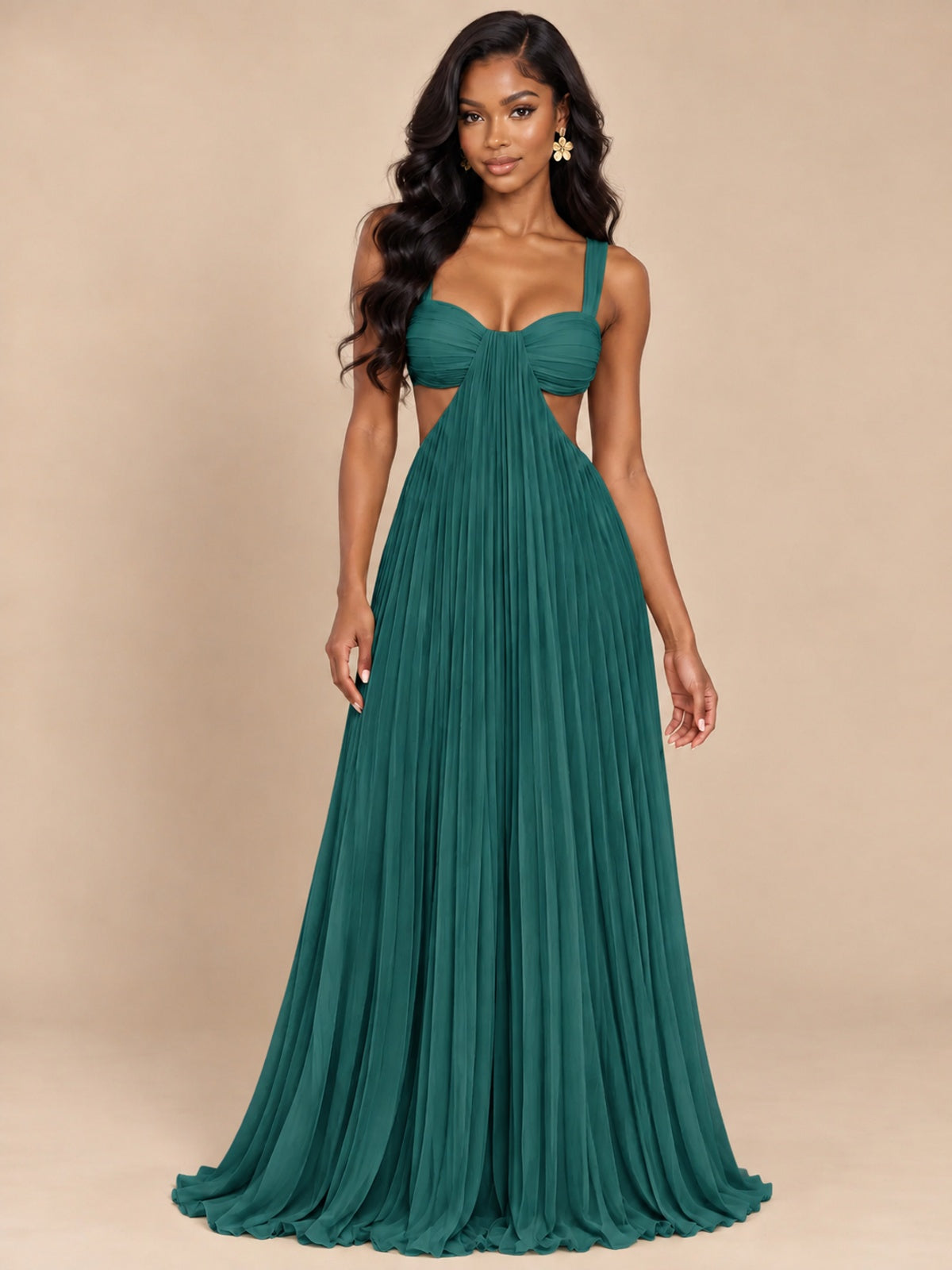 Butter Yellow Pleated Cutout Maxi Dress