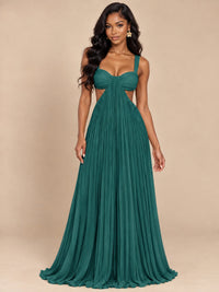 Butter Yellow Pleated Cutout Maxi Dress