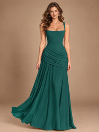 Butter Yellow Square Neck Ruched A-Line Prom Dress