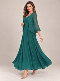 Dusty Blue Floral Lace Chiffon Mother of the Bride Dress with Jacket