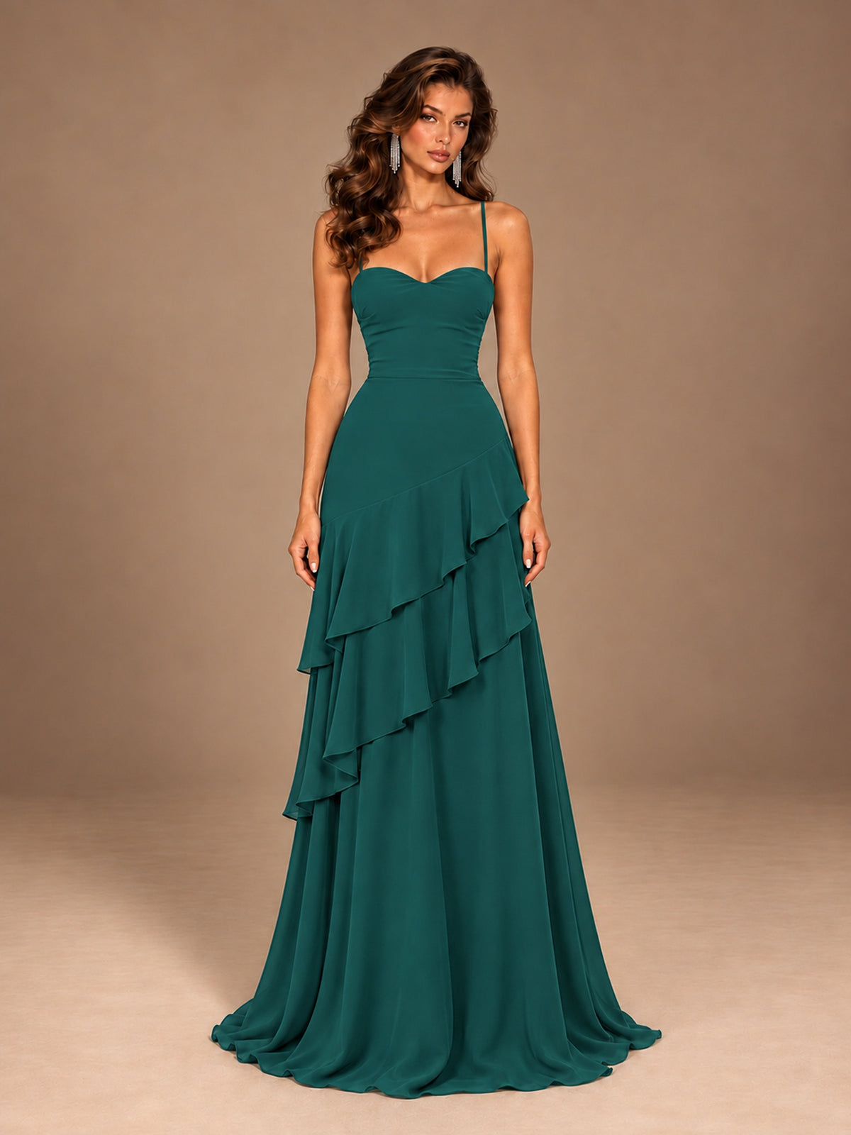 Sweetheart A-Line Ruffle Prom Dress with Spaghetti Straps