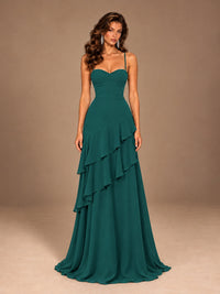 Sweetheart A-Line Ruffle Prom Dress with Spaghetti Straps