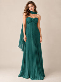 Sweetheart Neckline Pleated Prom Dress Strapless A-line Formal Dress with Flowy Scarf