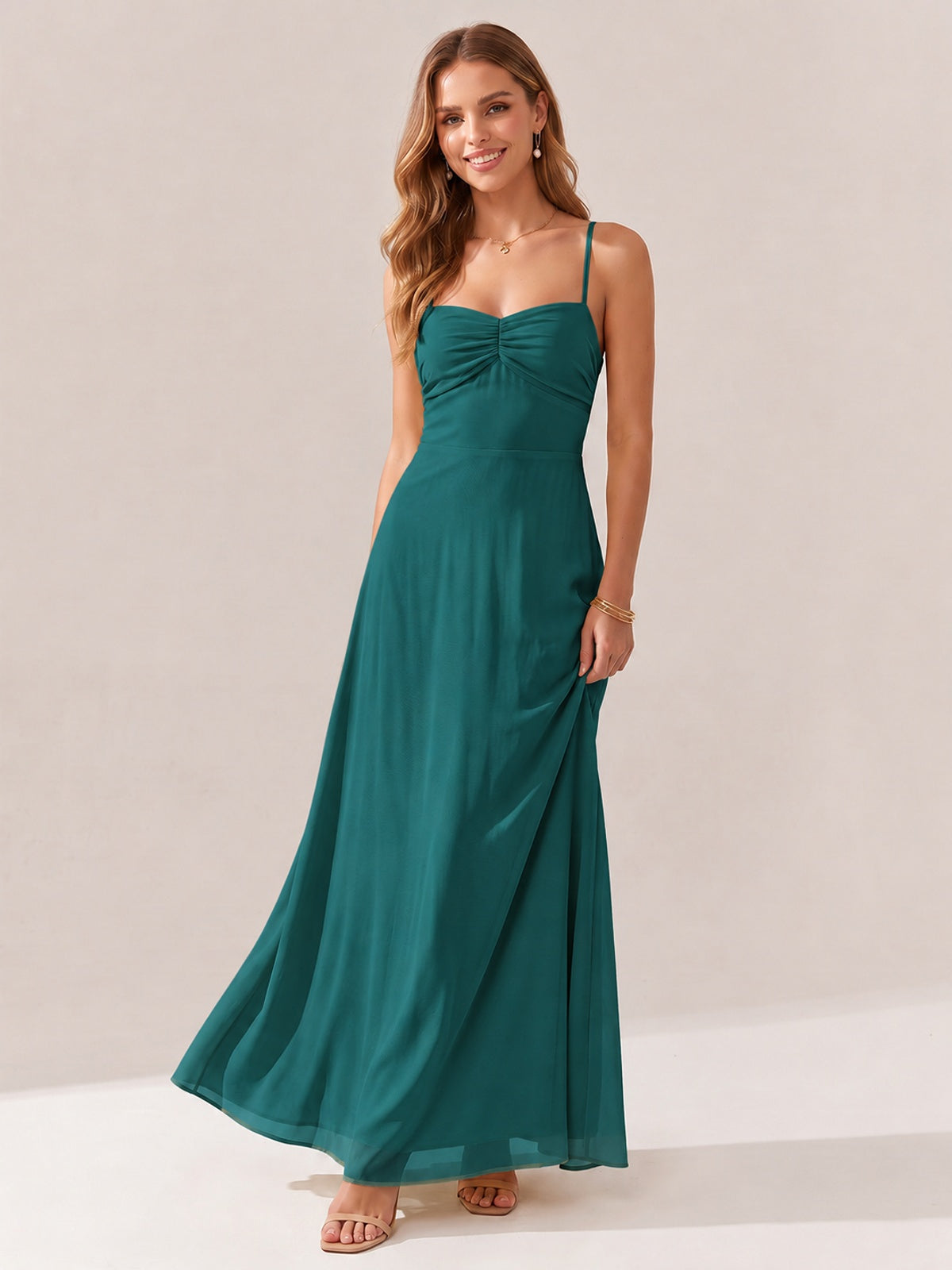 JOVELLEE Yellow Sweetheart Ruched Bust Chiffon Maxi Dress