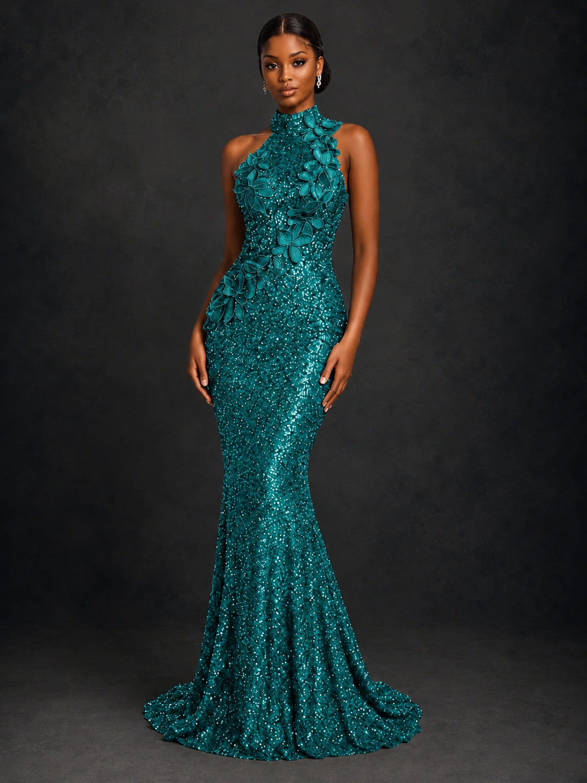 Sparkly Sequin High Neck Mermaid Prom Dress