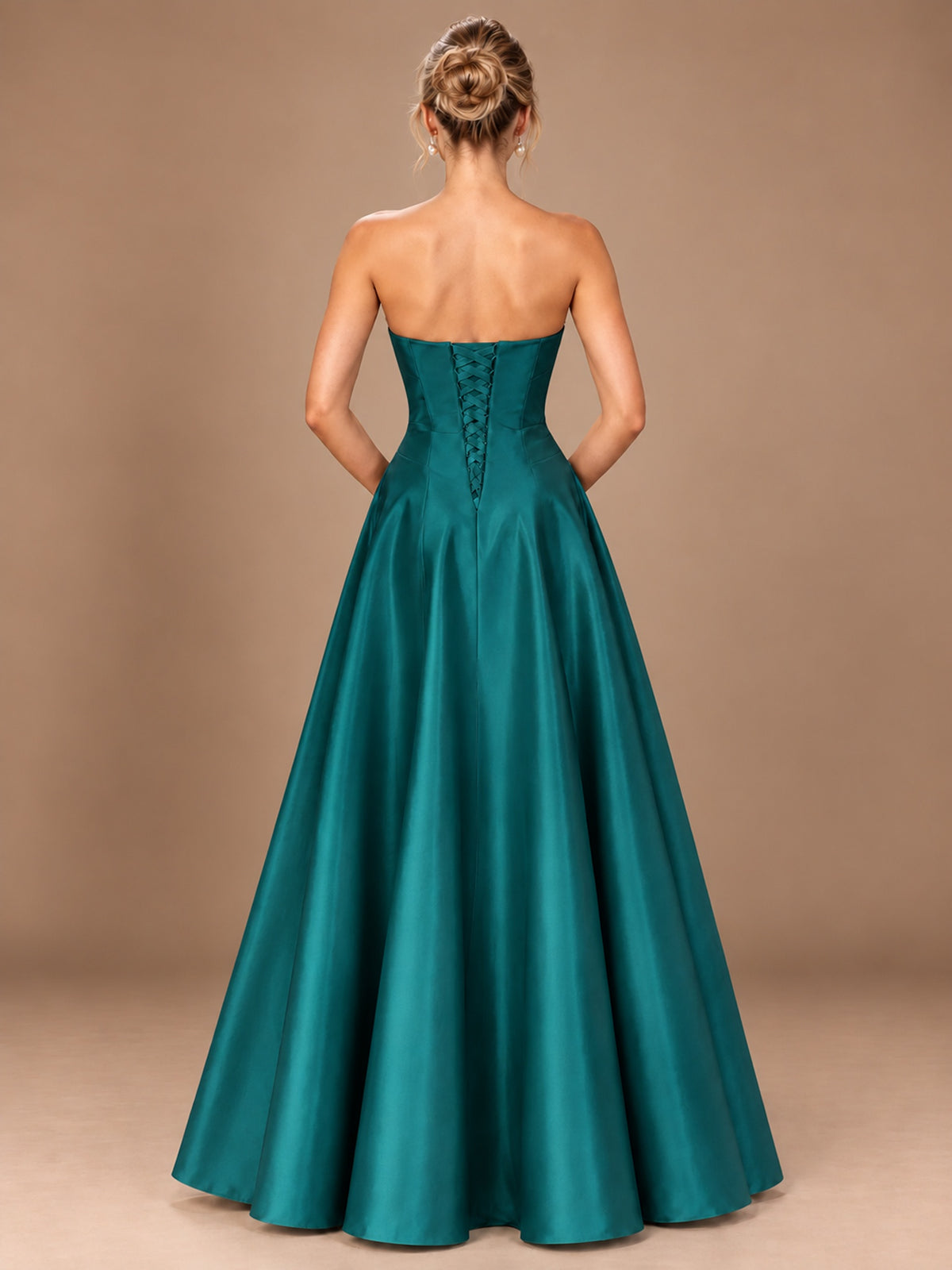 Blush Pink Strapless Satin A-Line Prom Dress with Ruched Bodice