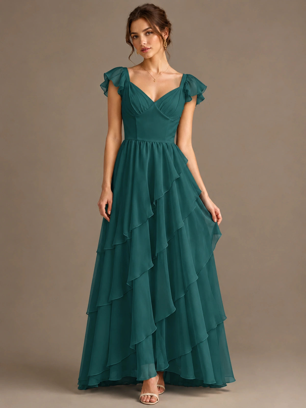 Ruffle Tiered V Neck Maxi Dress