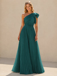 One Shoulder Pleated Chiffon A-Line Floor-Length Bridesmaid Dress