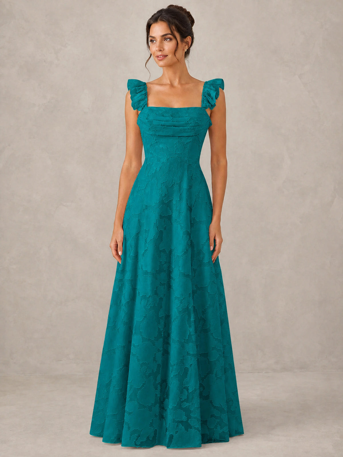 Jacquard Square Neck A-Line Maxi Dress