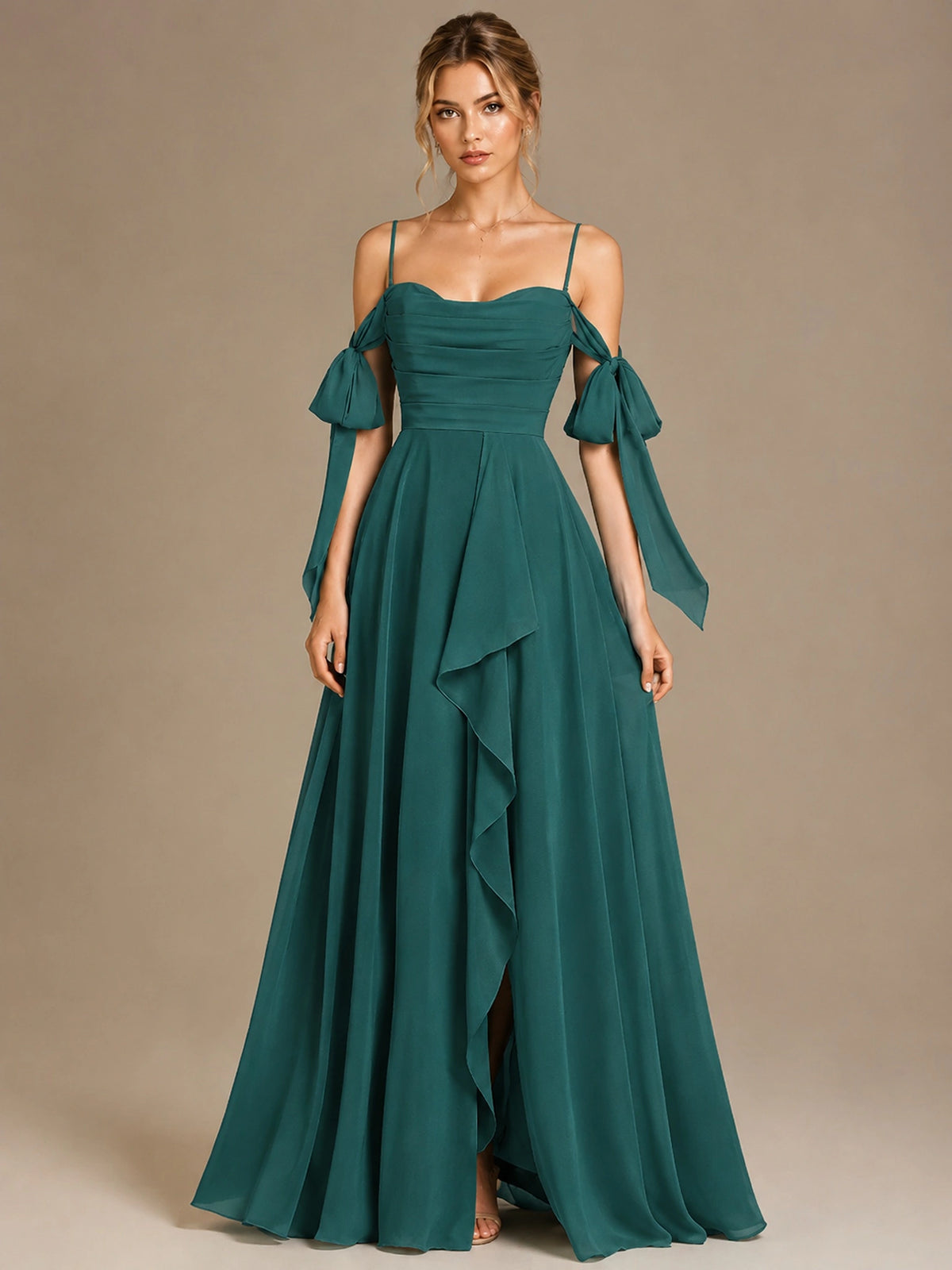 A-Line Ruffles Chiffon Bridesmaid Dress with Slit