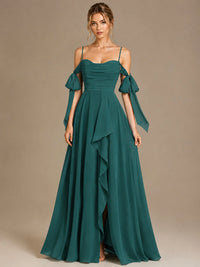 A-Line Ruffles Chiffon Bridesmaid Dress with Slit