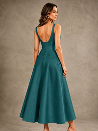 Tea-Length Satin Mother of the Bride Dress with 3D Flower Detail