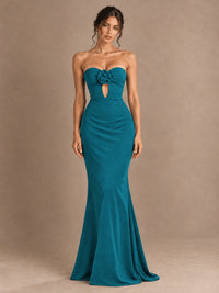 Emerald Green Strapless Mermaid Prom Dress with 3D Rose & Keyhole Cutout