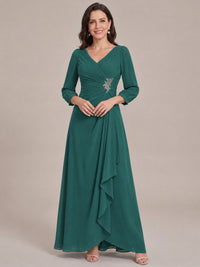 Teal-Long Sleeve Chiffon Beaded Mother of The Bride Dresses for Women