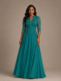 Embellished Appliques Mother of the Bride Dress with 3/4 Sleeves