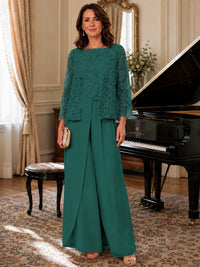 Elegant 3-Piece Chiffon Mother of the Bride Pantsuit with Floral Applique Jacket