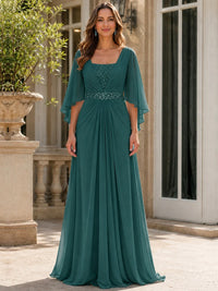 Elegant V-Neck Sequined Chiffon Mother of the Bride Dress with Flutter Sleeves