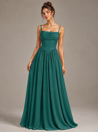 Spaghetti Strap Ruched Chiffon Maxi Dress with Backless