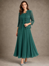 2-Piece Chiffon Mother of the Bride Dress with Lace Jacket