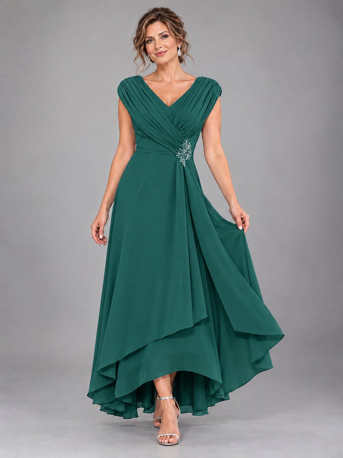 Cap Sleeve Chiffon A-Line Mother of the Bride Dress