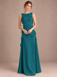3D Floral Applique Sleeveless Formal Maxi Dress