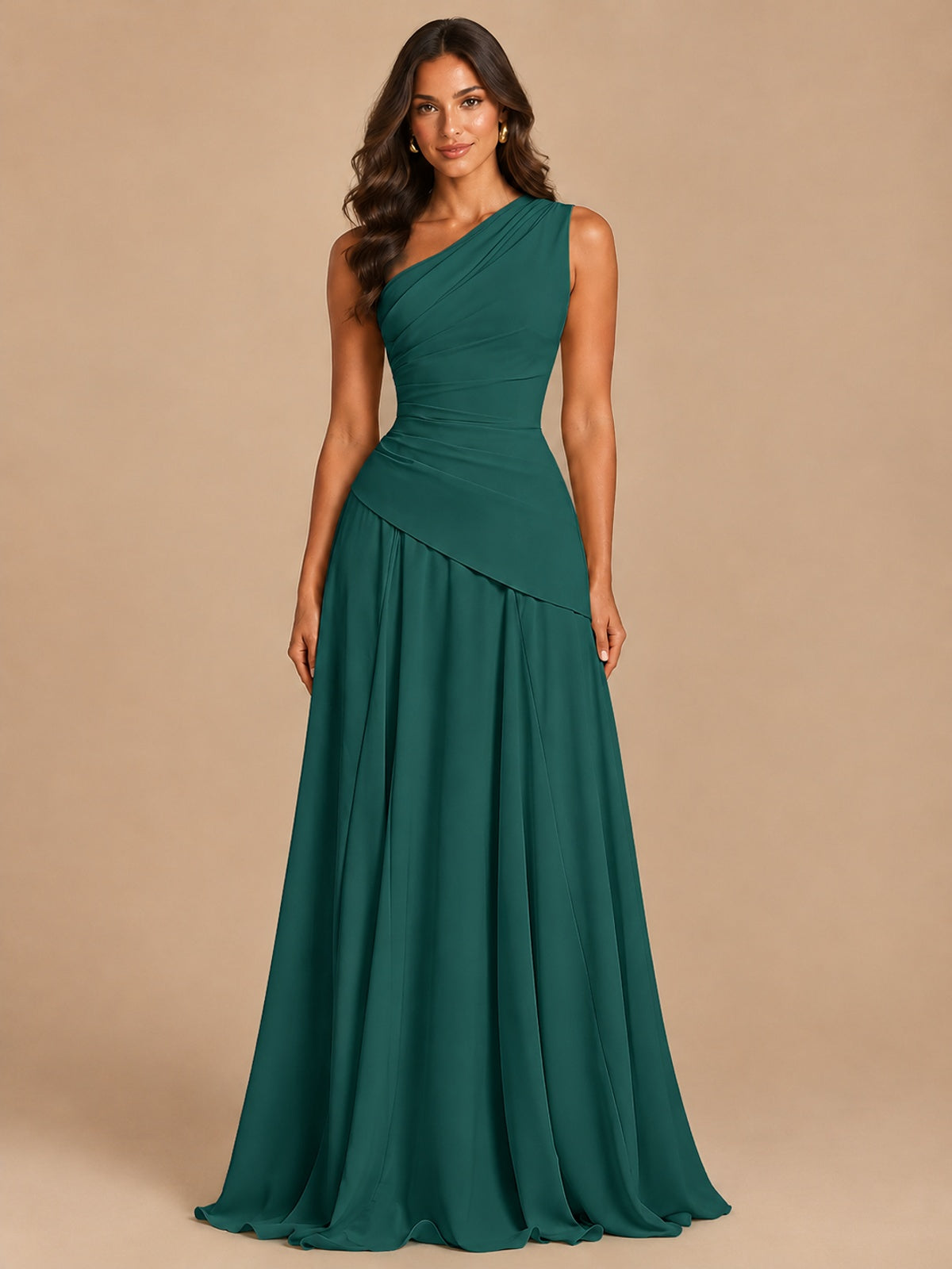 One Shoulder Prom Dress A-line Ruched Women Wedding Formal Gowns