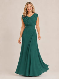 Cowl Neck Ruched Chiffon Mother of the Bride Dress