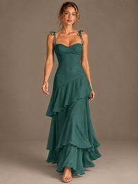 Spaghetti Strap Tiered Ruffles Chiffon Prom Dress