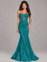 Strapless Corset Mermaid Prom Dress Lace Appliqué Formal Gown