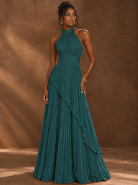 Wrap Pleated Prom Dress Halter A-line Chiffon Formal Wedding Dress