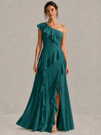 Sage Green One Shoulder Ruffle Bridesmaid Dress