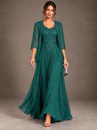 A-line 2 Pieces Chiffon Appliques Mother of The Bride Dresses with Jackets
