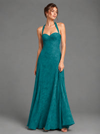 A-Line Halter Floral Chiffon Maxi Dress