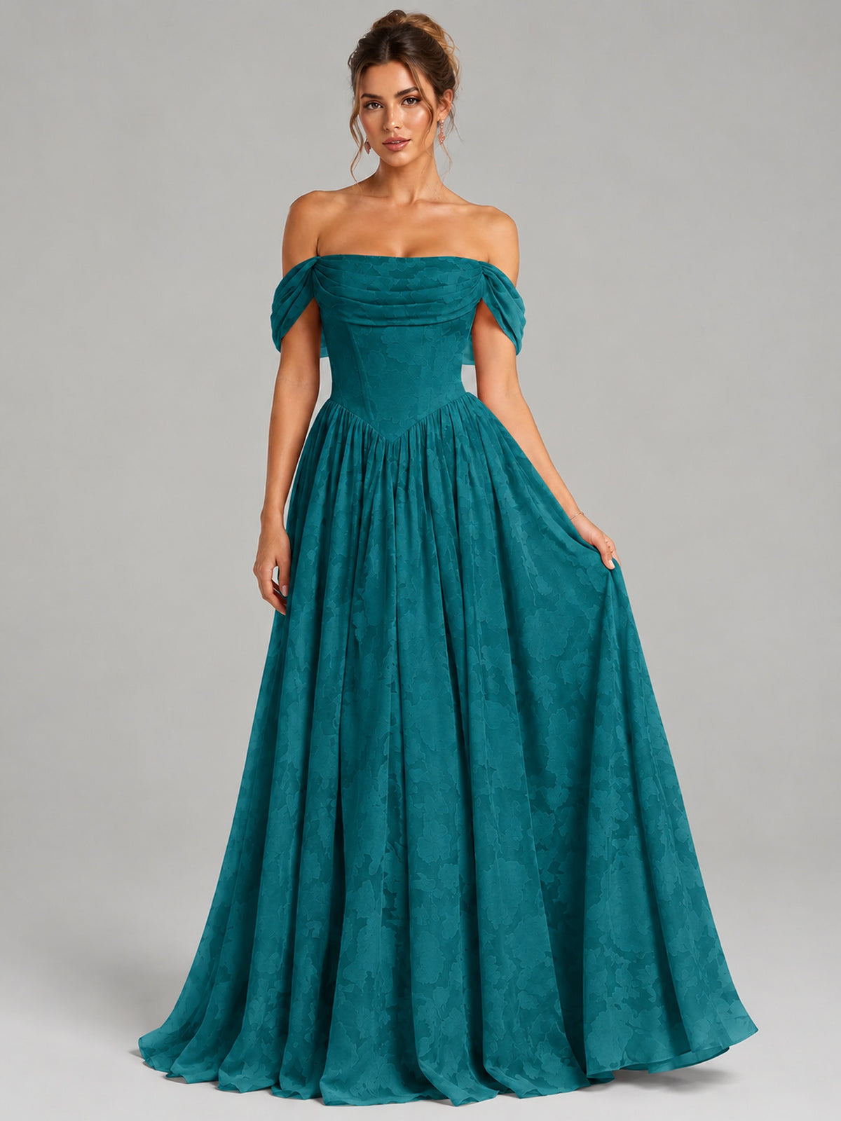 Off Shoulder Jacquard A-Line Maxi Dress