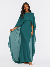 Satin Cape Prom Dresses Meramid Maxi Dress