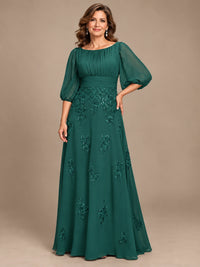 A-Line Mother of the Bride Dress with Sheer Puff Sleeves